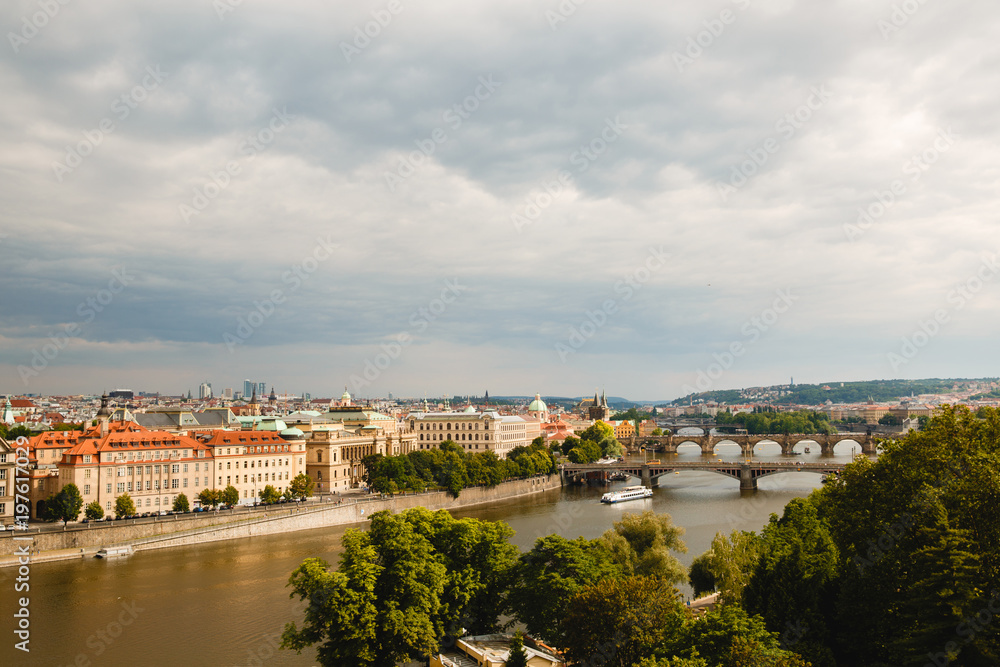 PRAGUE,CZECH REPUBLIC - JUNE 23, 2017: bridges on Vltava in Prague, Czech Republic