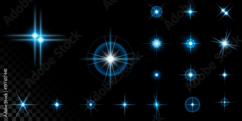 Big set of blue stars on black