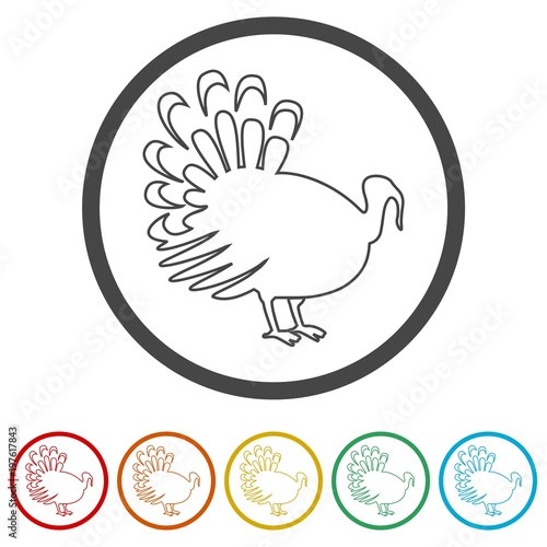 Turkey silhouette icon, 6 Colors Included