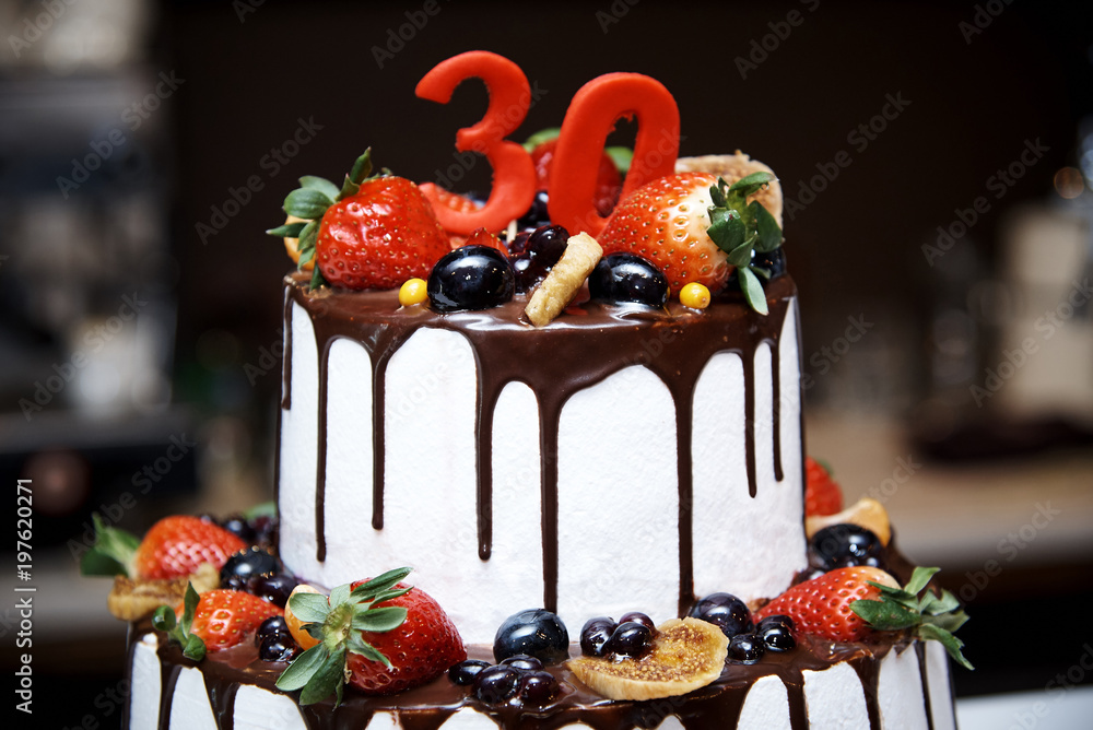 Birthday chocolate cake with fruit in the restaurant. Stock Photo | Adobe  Stock