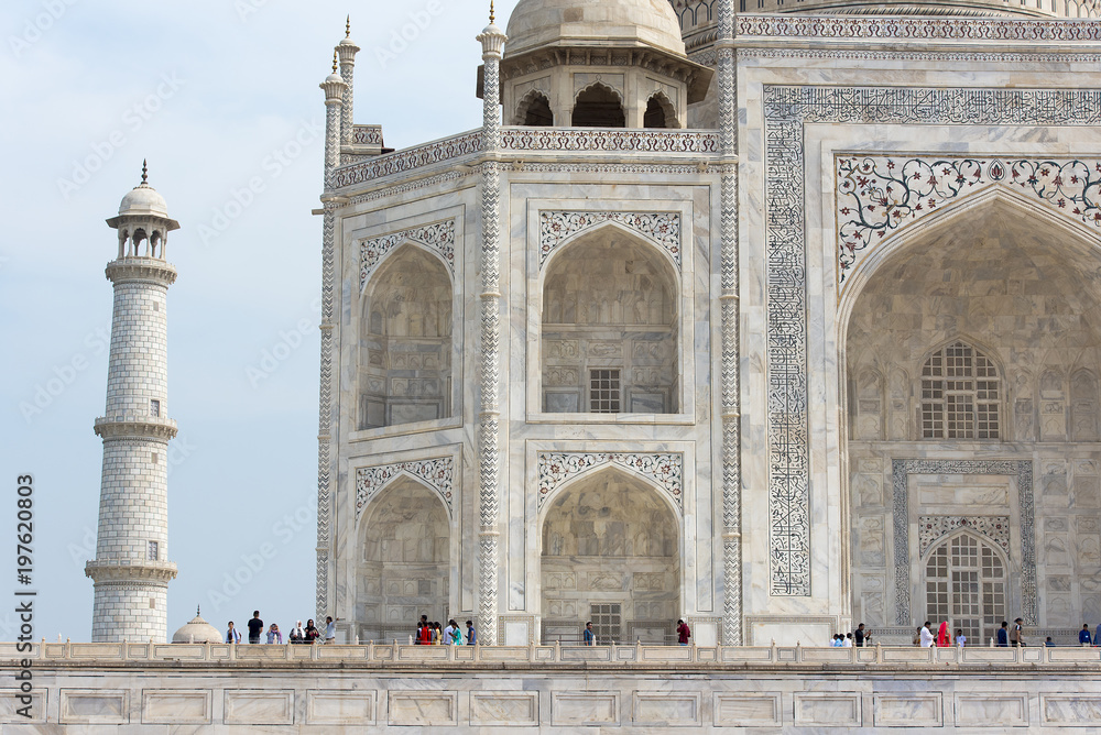 Untypical view of the famous Taj Mahal tomb in Agra India	