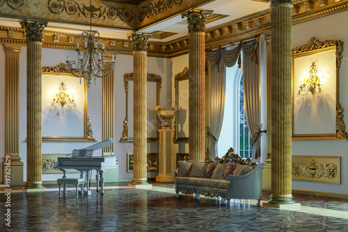 Fényképezés The ballroom and restaurant in classic style. 3D render.