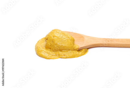 Yellow mustard sauce, spread isolated on white background