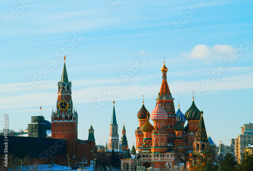 Saint Basil's Cathedral on Red square background