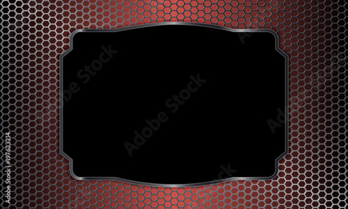 Geometric background with metal grille and rectangular frame.