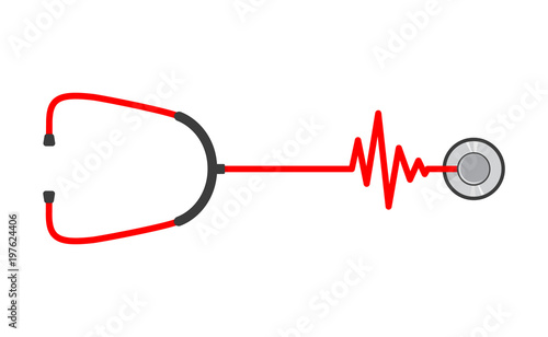 Stethoscope with heartbeat rate sign flat design