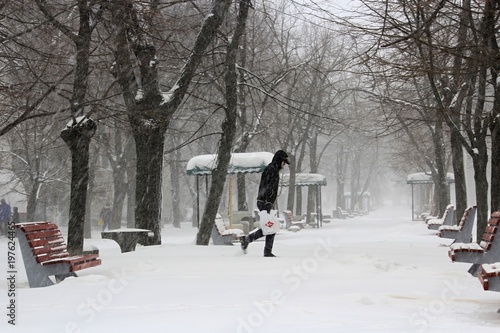 Canvas Print heavy blizzard in Galati, Romania, 23 March 2018