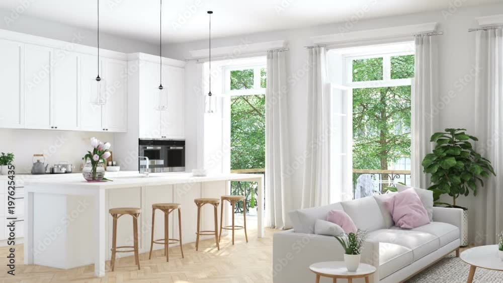3d rendering. modern living room in townhouse.
