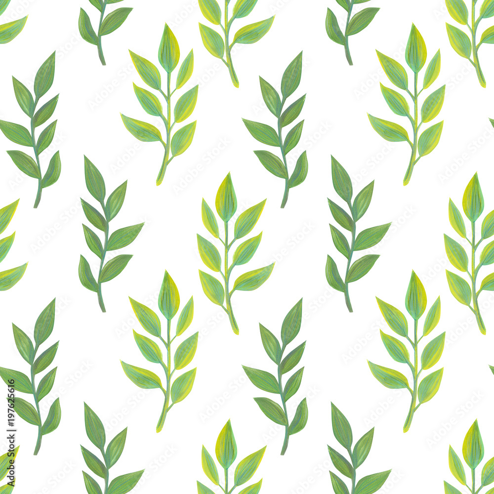 Bright floral seamless design with green plants