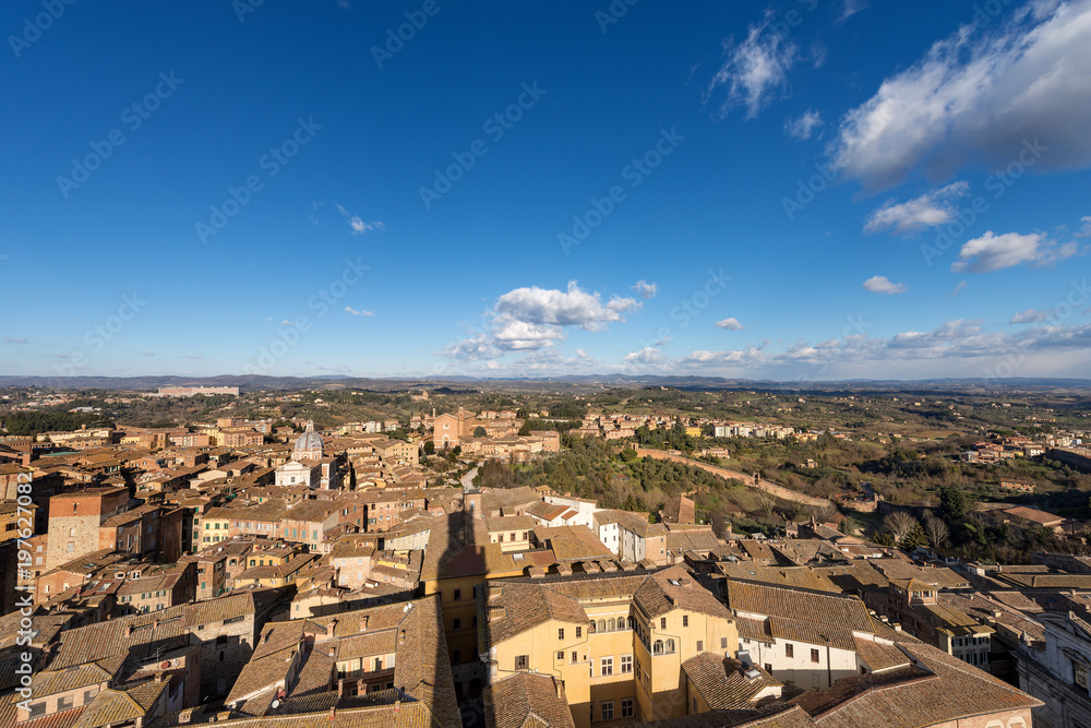 Aerial view of Siena from the Torre del Mangia. Tuscany, Italy