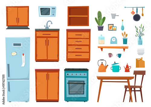 Cozy kitchen interior with furniture and stove