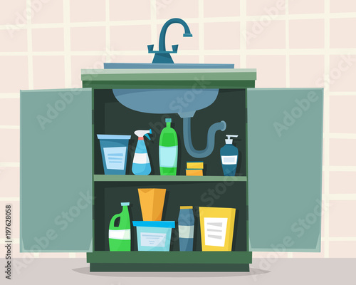 Kitchen sink with detergents.