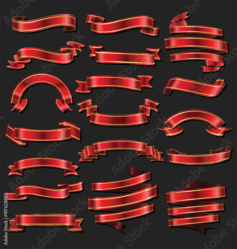 Vintage banner ribbon red and gold collection