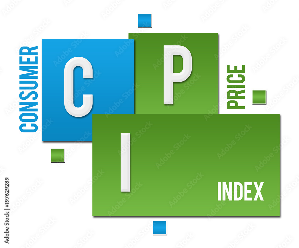 CPI - Consumer Price Index Green Blue Squares Text CPI - Consumer Price Index Green Blue Squares Text