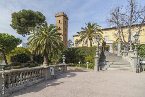 Public park and gardens, classic buildings, Parc Can Buxeres or Boixeres,Hospitalet de Llobregat,province Barcelona,Catalonia.