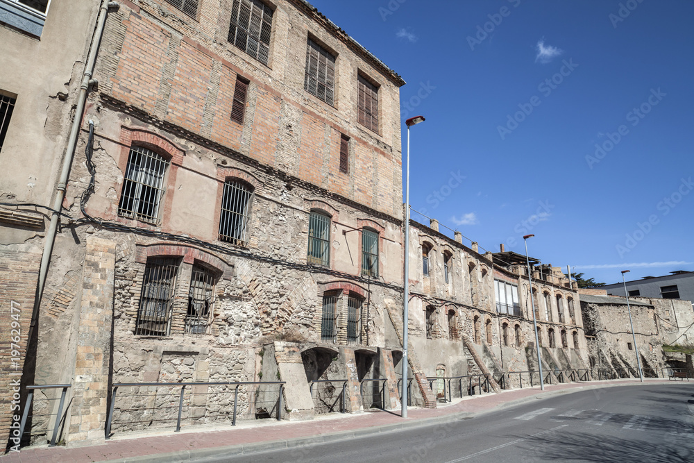Industrial zone, old buildings, city has a long tradition of tanning and textile industries, Igualada, province Barcelona, Catalonia.