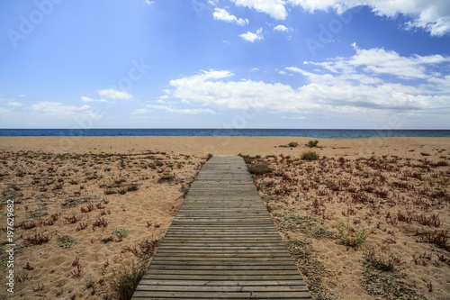 Solitary mediterranean beach in Malgrat de Mar,Maresme area,province Barcelona,Catalonia,Spain. photo