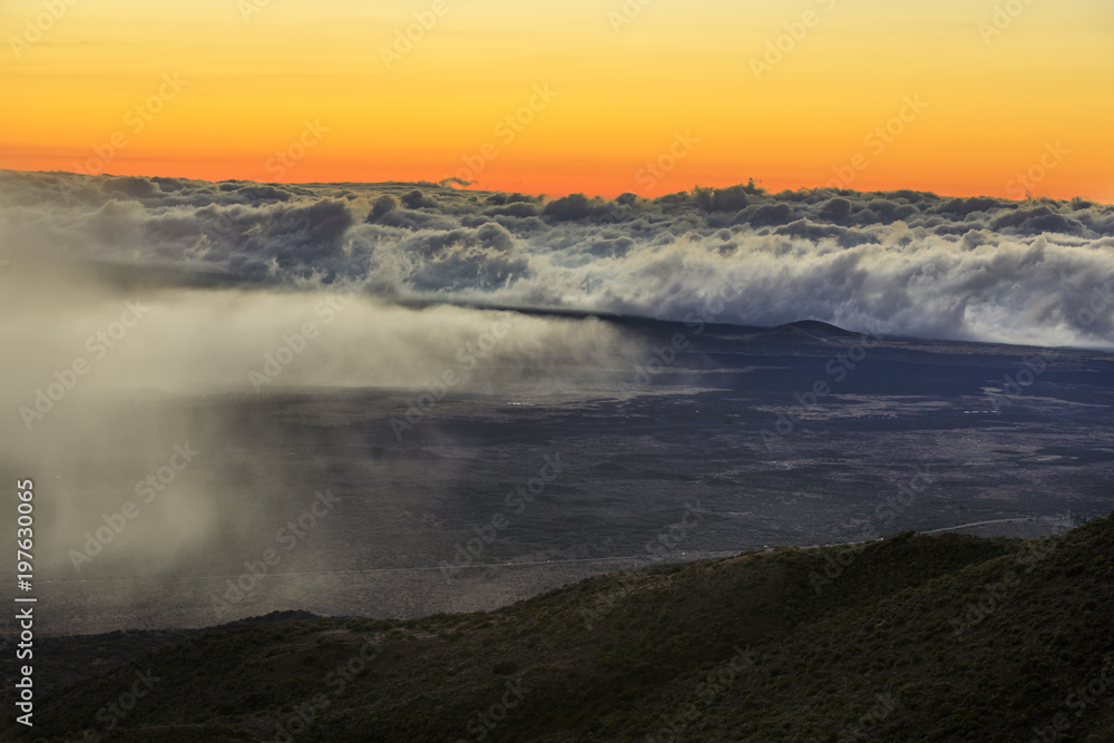 Sunset at the summit of Mauna Kea Mountain, Big Island, Hawaii, USA