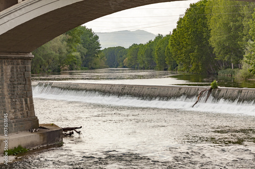 Bridge and river Ter in catalan village of Roda de Ter, province Barcelona, Catalonia,Spain. photo