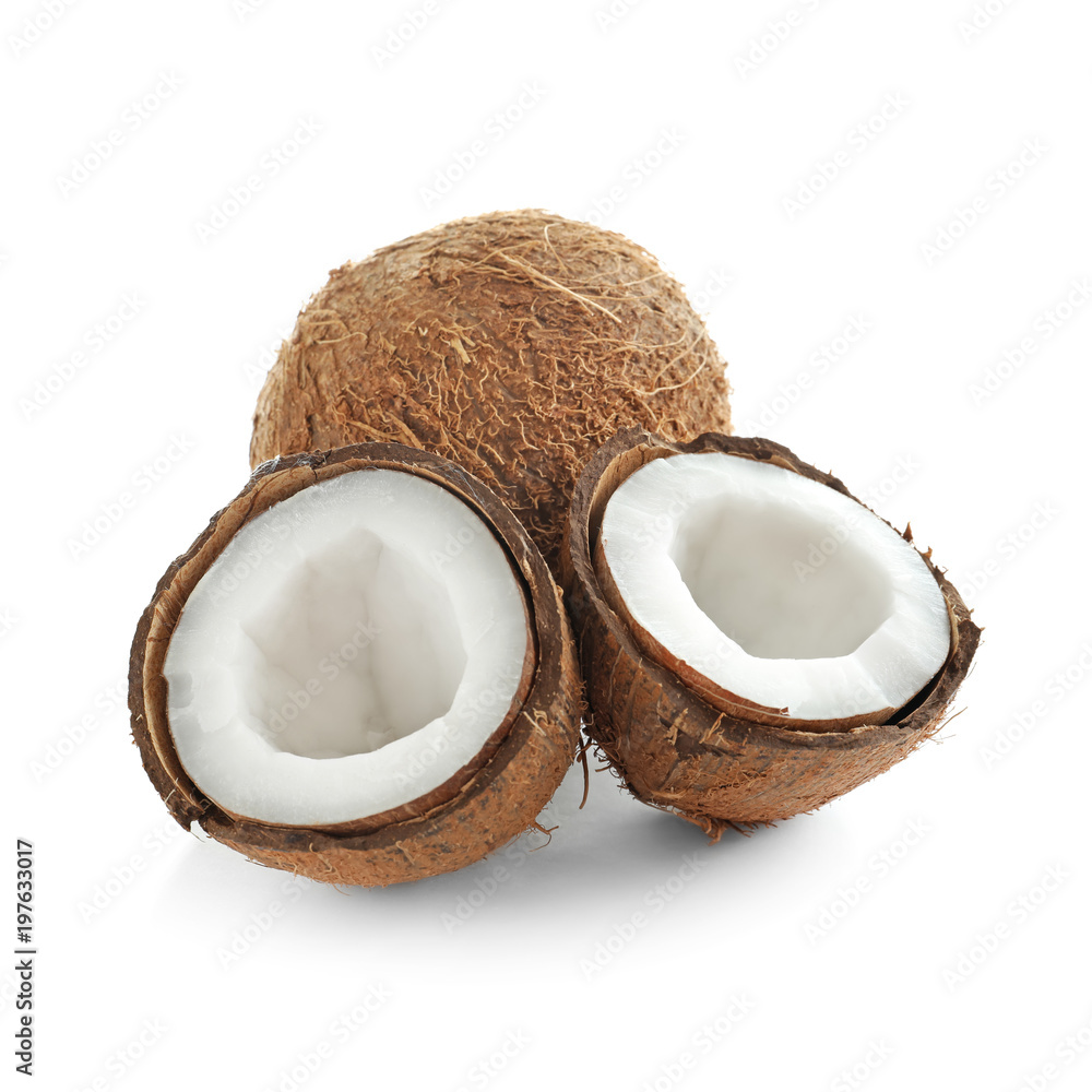 Ripe coconuts on white background Ripe coconuts on white background