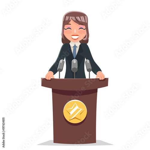 Woman politician tribune performance female businessman cute character cartoon design vector illustration