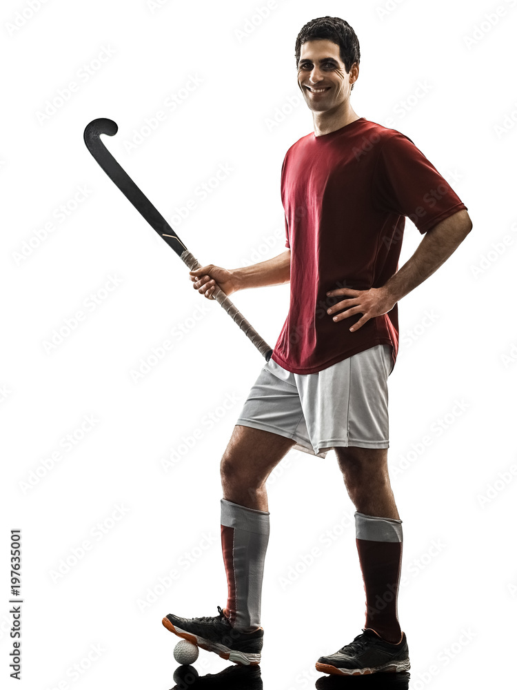 Fototapeta premium one caucasian field hockey player man isolated silhouette on white background