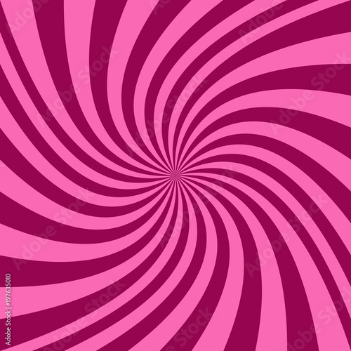 Abstract spiral ray burst design background from pink curved radial stripes - vector illustration