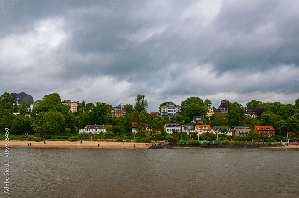 Neighborhood on the coast of river in Hamburg