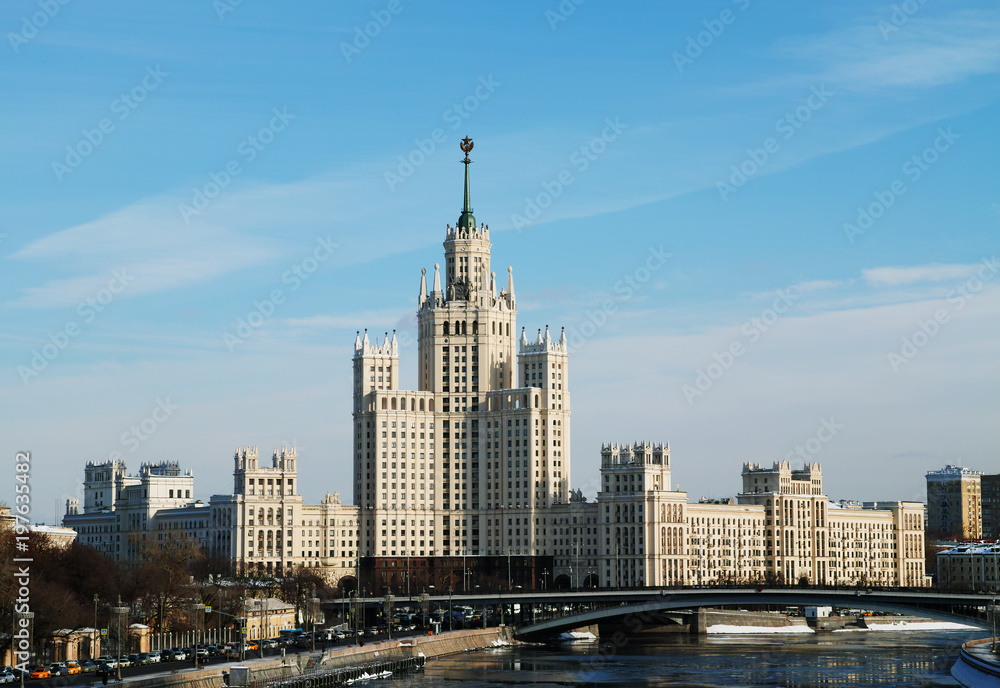 Obraz premium Classic Stalin skyscraper historic backdrop