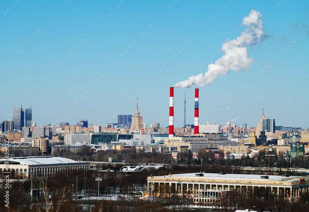 Moscow city near Luzhniki Olympic Complex backdrop
