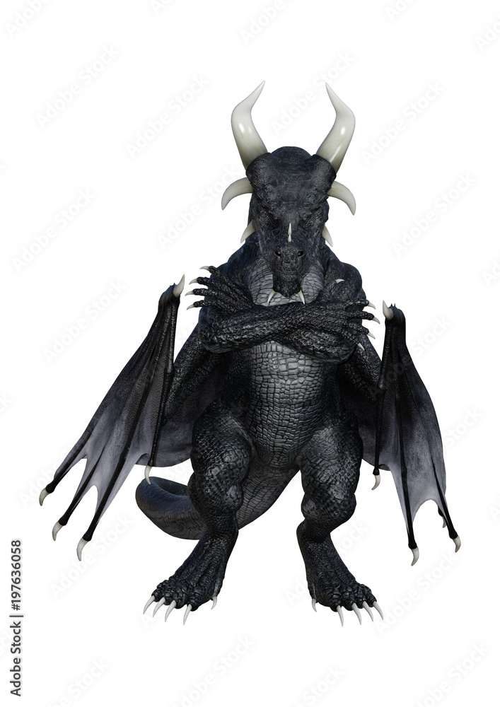 Fototapeta premium 3D Rendering Fantasy Black Dragon on White