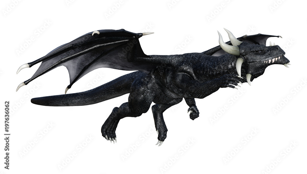 Obraz premium 3D Rendering Fantasy Black Dragon on White