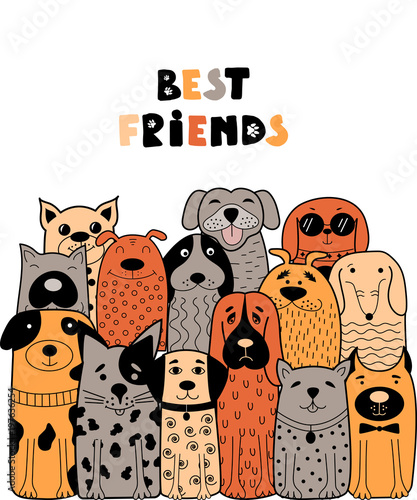 Colorful card with doodle dogs.