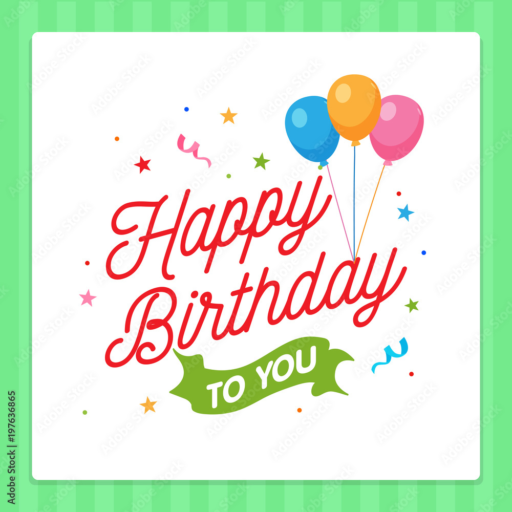 Happy Birthday Label Card Typography with Party Decoration Ornament.