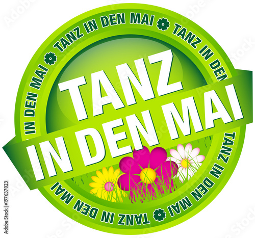 Button Banner "Tanz in den Mai" Blumen grün/pink