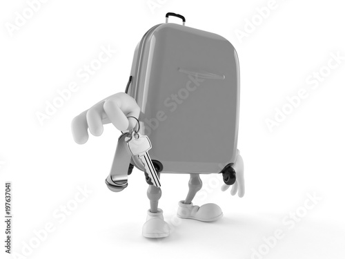 Suitcase character holding door key