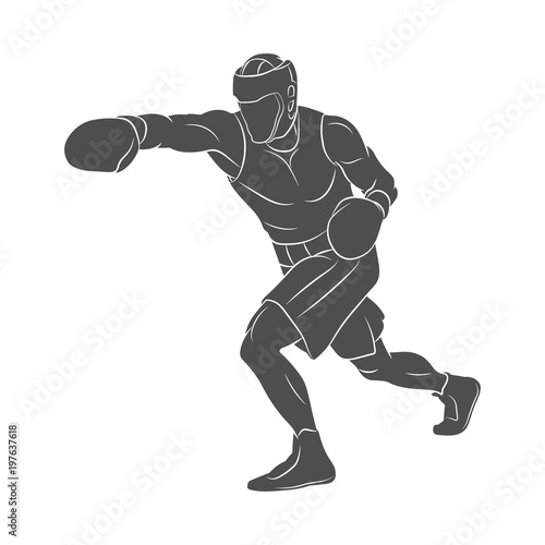 boxer silhouette punching action, gray clip art preview