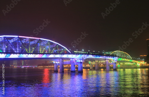 Haizhu Bridge night cityscape Guangzhou China