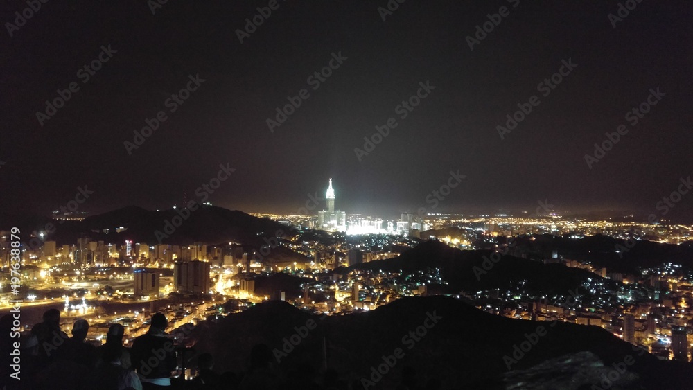 Fototapeta premium Mecca city and clock tower view from Jabal Nour in Saudi Arabia