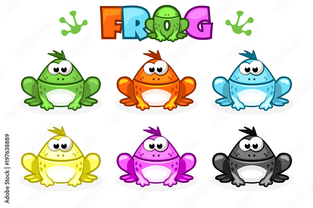 Obraz premium Cartoon Frogs. Different Colored toads