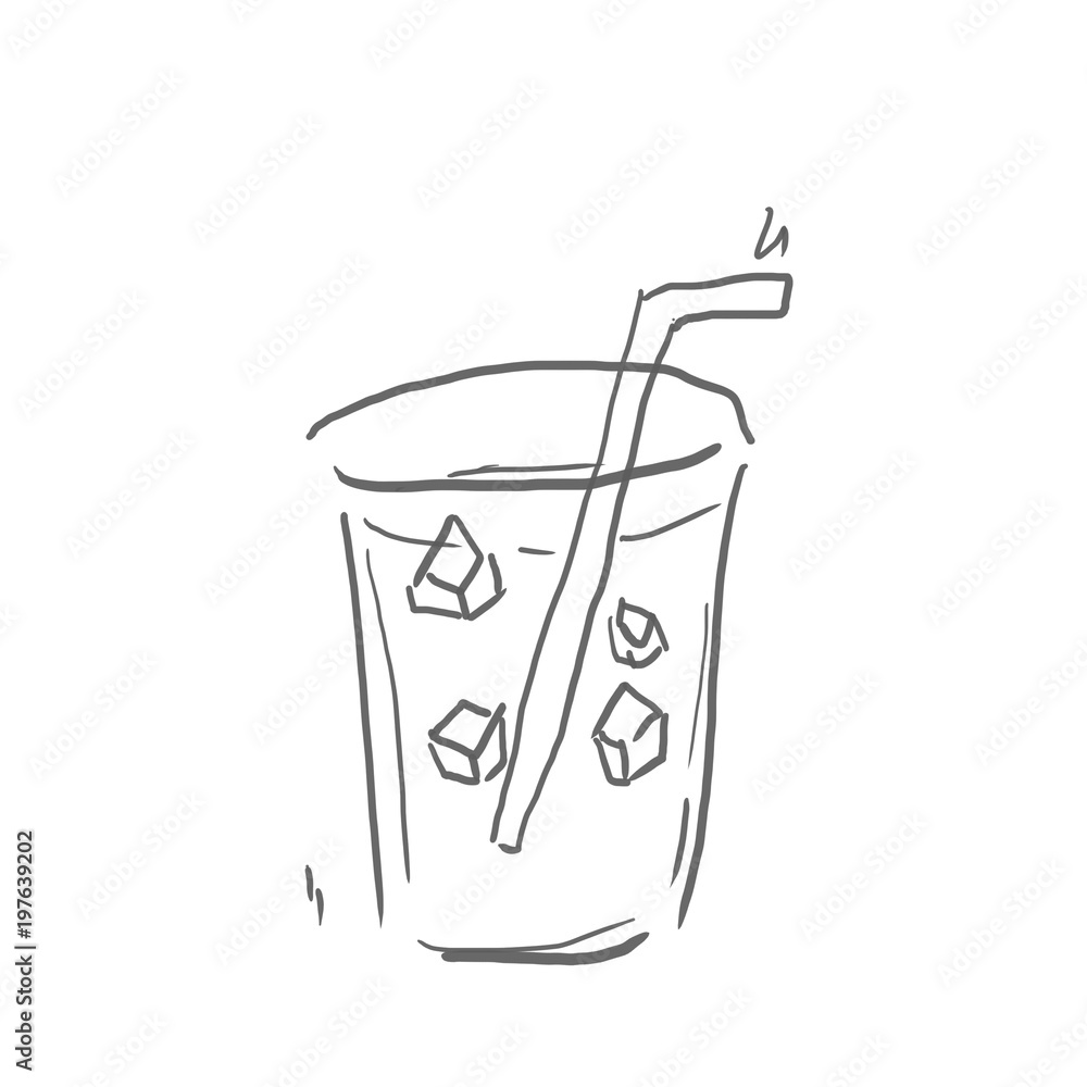 グラスに入った氷と飲み物 飲み物 ジュース お酒などの線画 下絵 ラフ 塗り絵ゆるいイラスト Stock Illustration Adobe Stock