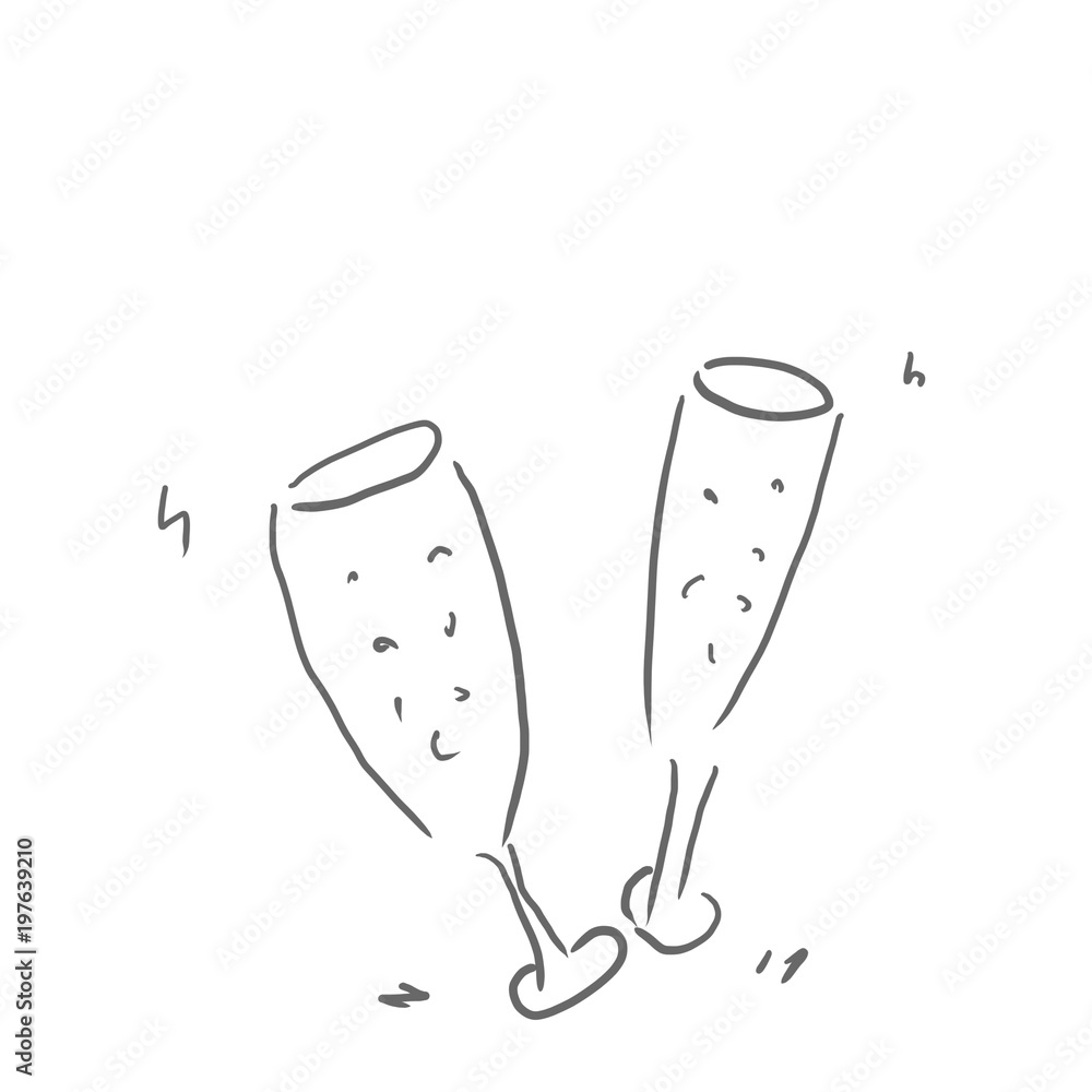 シャンパンで乾杯 飲み物 ジュース お酒などの線画 下絵 ラフ 塗り絵ゆるいイラスト Stock Illustration Adobe Stock