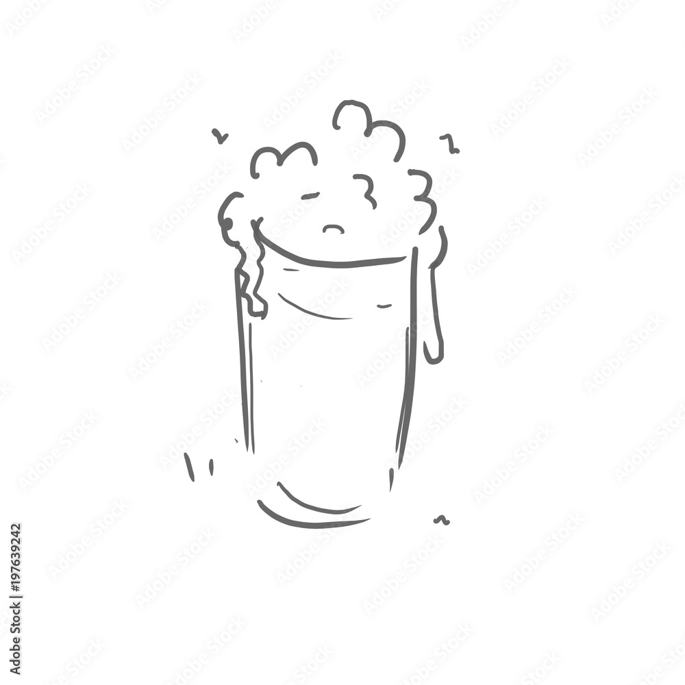 グラスに入った生ビール 飲み物 ジュース お酒などの線画 下絵 ラフ 塗り絵ゆるいイラスト Stock イラスト Adobe Stock