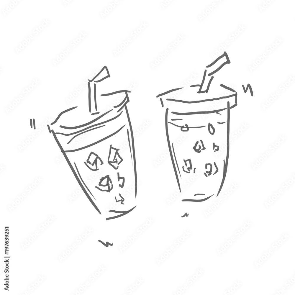 クリアカップに入ったジュース２つ飲み歩き 飲み物 ジュース お酒などの線画 下絵 ラフ 塗り絵ゆるいイラスト Stock Illustration Adobe Stock