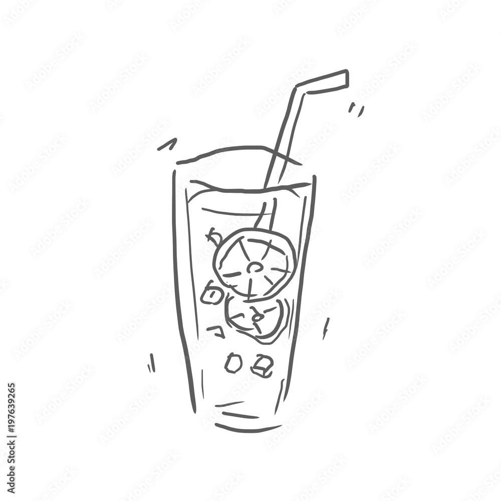 レモンスライスの入ったジュース 飲み物 ジュース お酒などの線画 下絵 ラフ 塗り絵ゆるいイラスト Stock Illustration Adobe Stock