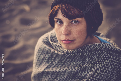 portrait of a lady with freckles photo