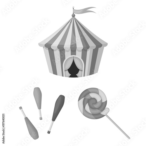 Circus and attributes monochrome icons in set collection for design. Circus Art vector symbol stock web illustration.