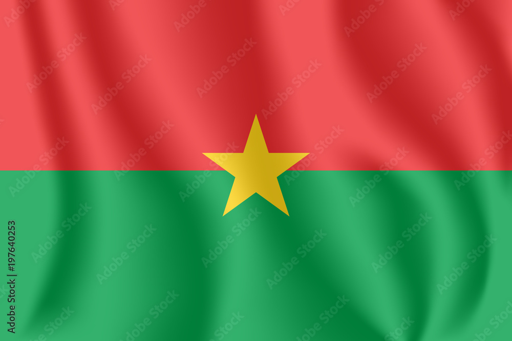 Flag of Burkina Faso. Realistic waving flag of Burkina Faso. Fabric textured flowing flag of Burkina Faso. Flag of Burkina Faso. Realistic waving flag of Burkina Faso. Fabric textured flowing flag of Burkina Faso.