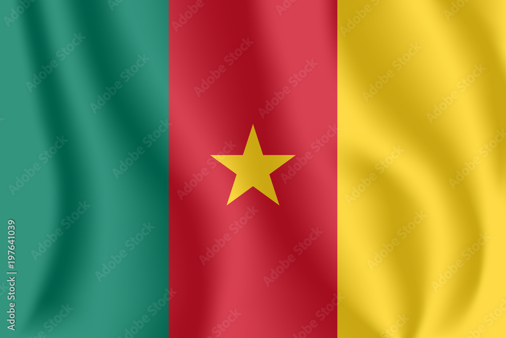 Flag of Cameroon. Realistic waving flag of Republic of Cameroon. Fabric textured flowing flag of Cameroon. Flag of Cameroon. Realistic waving flag of Republic of Cameroon. Fabric textured flowing flag of Cameroon.