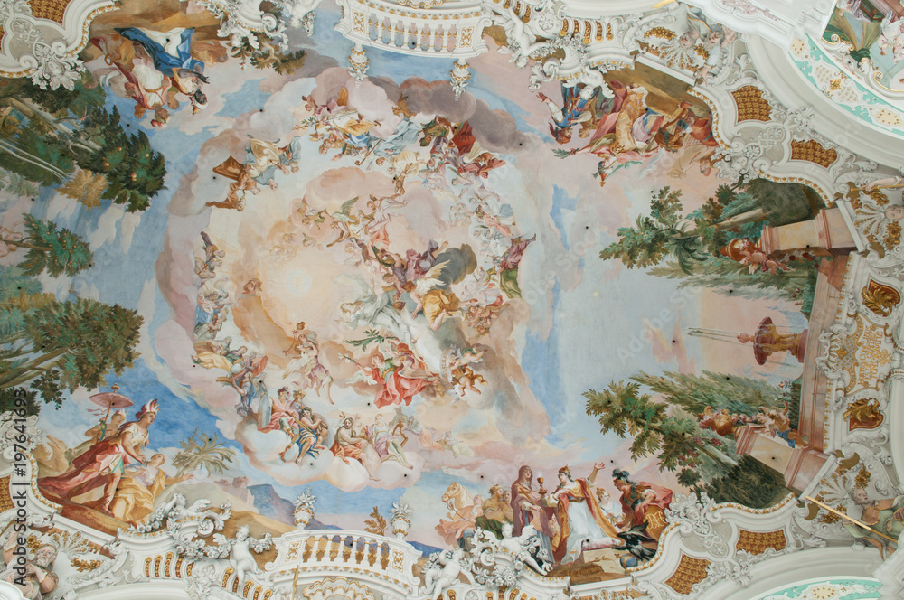 Naklejka premium Deckensfresko in der Wallfahrtskirche in Steinhausen